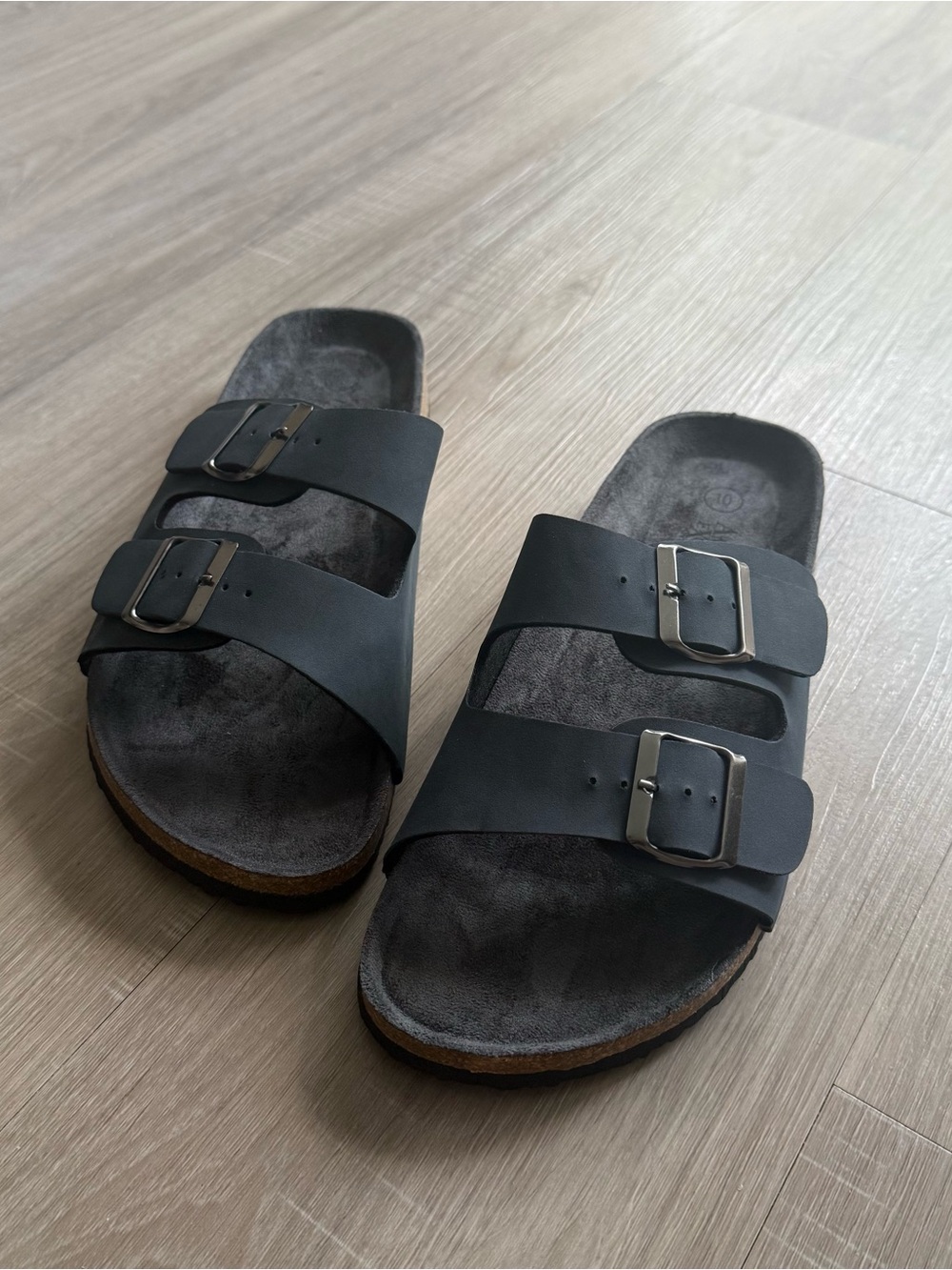 American Exchange Suede Cork Sandals Blue Adjustable Buckle Slide US 10 New